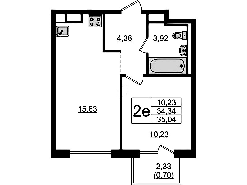 1-комнатная квартира 35.04 м², 7/12 эт., ЖК «Новые Лаврики»